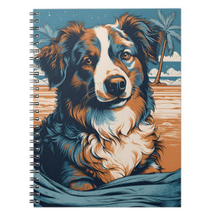 Australian shepherd vid en tropisk strand anteckningsbok