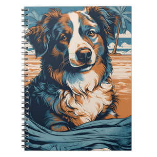 Australian shepherd vid en tropisk strand anteckningsbok
