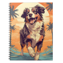 Australian shepherd vid en tropisk strand anteckningsbok