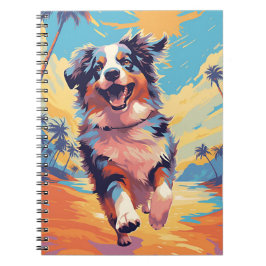 Australian shepherd vid en tropisk strand anteckningsbok