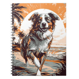 Australian shepherd vid en tropisk strand anteckningsbok