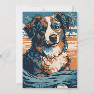 Australian shepherd vid en tropisk strand julkort