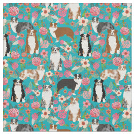 Australian shepherd vintage blommigt teal tyg