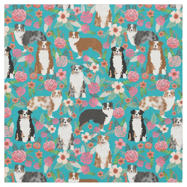 Australian shepherd vintage blommigt teal tyg (Närbild)