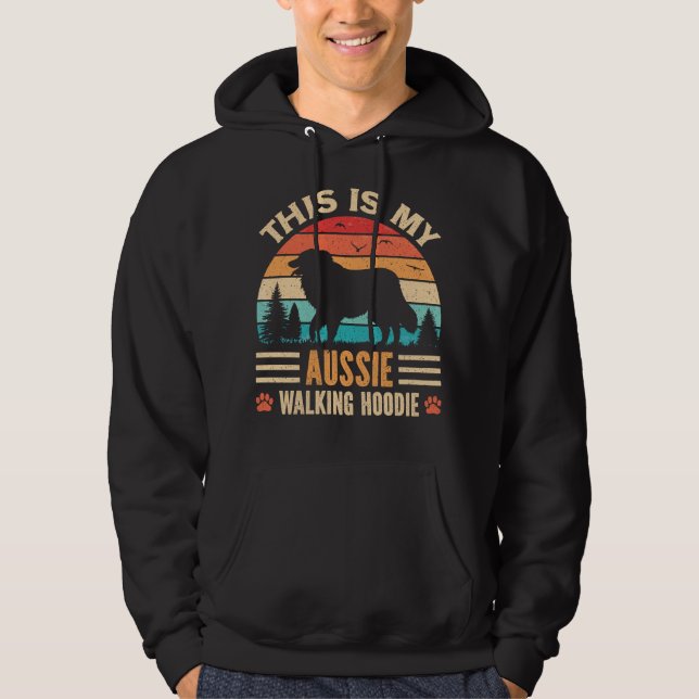Australian Shepherd Walking Aussie Walker Sunset Hoodie (Framsida)