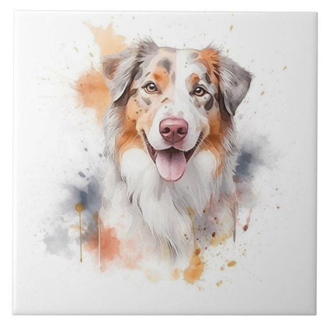 Australian shepherd Watercolor Hund Kakelplatta (Framsidan)