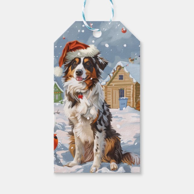 Australian shepherd Winter Wonderland jul Presentetikett (Framsidan)