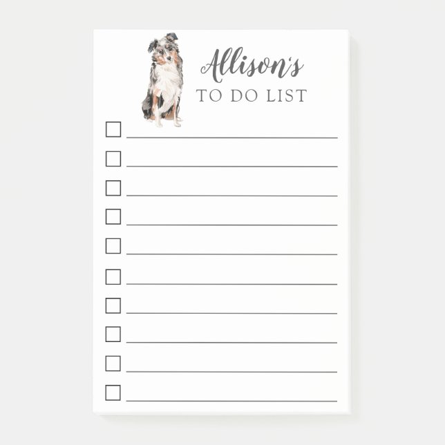 Australian shepherdhundpersonligen som ska göras, post-it block (Framsida)