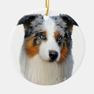 Australian shepherdporträtt julgransprydnad keramik