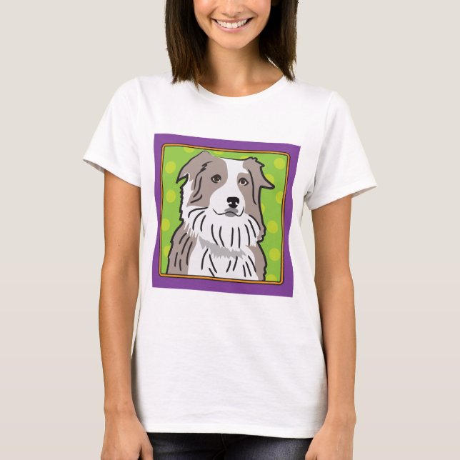 Australian shepherdtecknad tee shirt (Framsida)