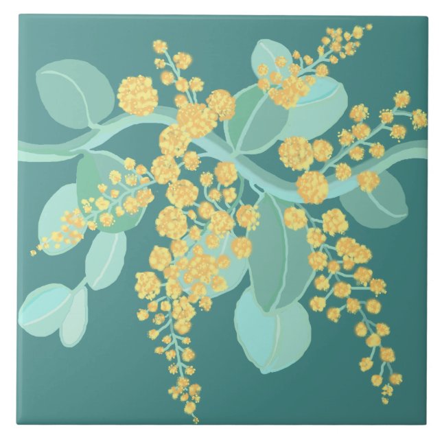 Australian Silver Wattle blommars Ceramic Tile Kakelplatta (Framsidan)