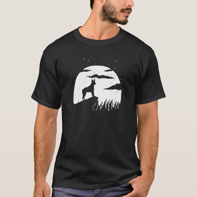 Australian Stumpy Tail Nötkreatur Hund och Moon Ha T Shirt (Framsida)