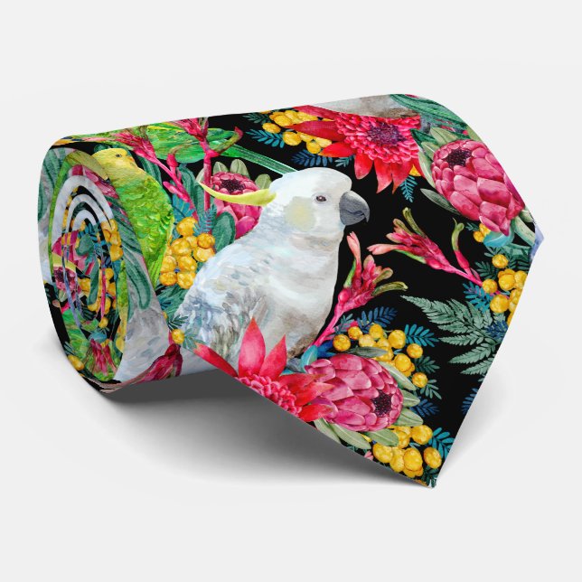 Australian Summer Tropical Parrot Black Neck Tie Slips (Rullad)
