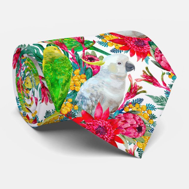 Australian Summer Tropical Parrot Mönster Neck Tie Slips (Rullad)