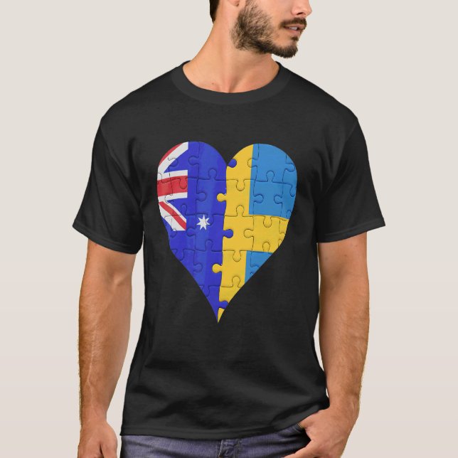 Australian Swedish Flagga Heart T Shirt (Framsida)