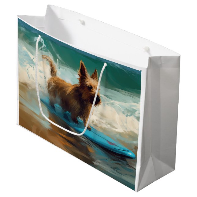 Australian Terrier Beach Surfing Painting (Framsidan Vinklad)