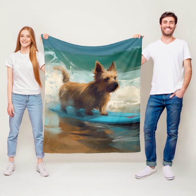 Australian Terrier Beach Surfing Painting Fleecefilt (På plats)