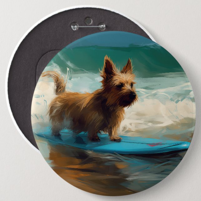 Australian Terrier Beach Surfing Painting Knapp (Framsida & baksida)