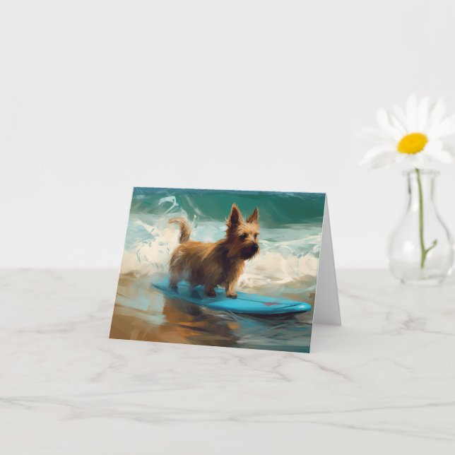 Australian Terrier Beach Surfing Painting Kort (Liten växt)