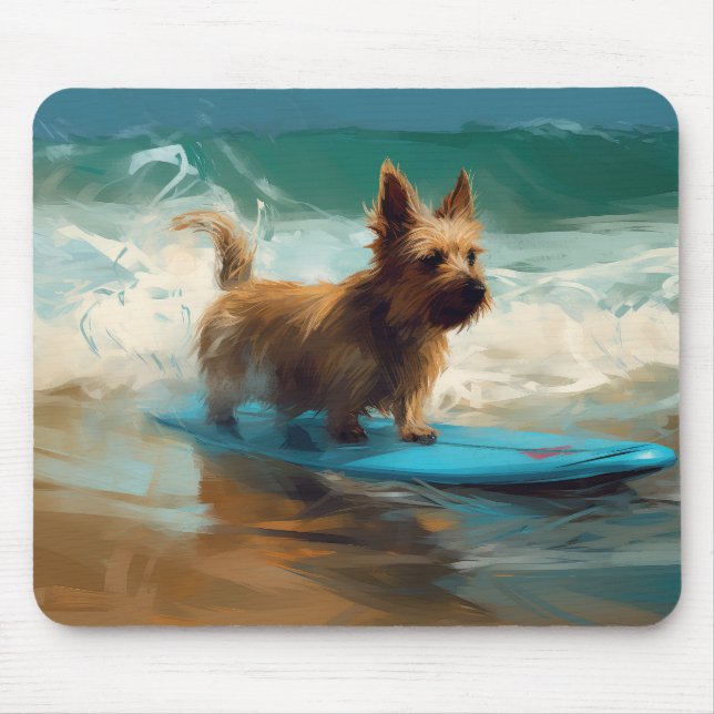 Australian Terrier Beach Surfing Painting Musmatta (Framsidan)