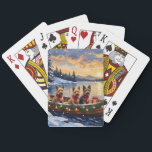 Australian Terrier Christmas Boat Holiday Casinokort<br><div class="desc">Bring spunky, lovable charm to your holiday season with this adorable Australian Terrier Christmas design! This magical scene features three cute, scruffy-coated Australian Terriers sitting alertly in a cozy wooden boat, gently floating on a serene snowy lake at sunset. The boat is beautifully adorned with glowing Christmas string lights and...</div>