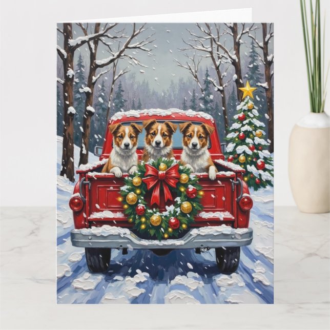 Australian Terrier Christmas Red Truck Holiday Kort (Framsida)