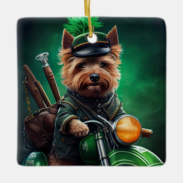 Australian Terrier Cycle St. Patrick's Day Julgransprydnad Keramik (Framsida)