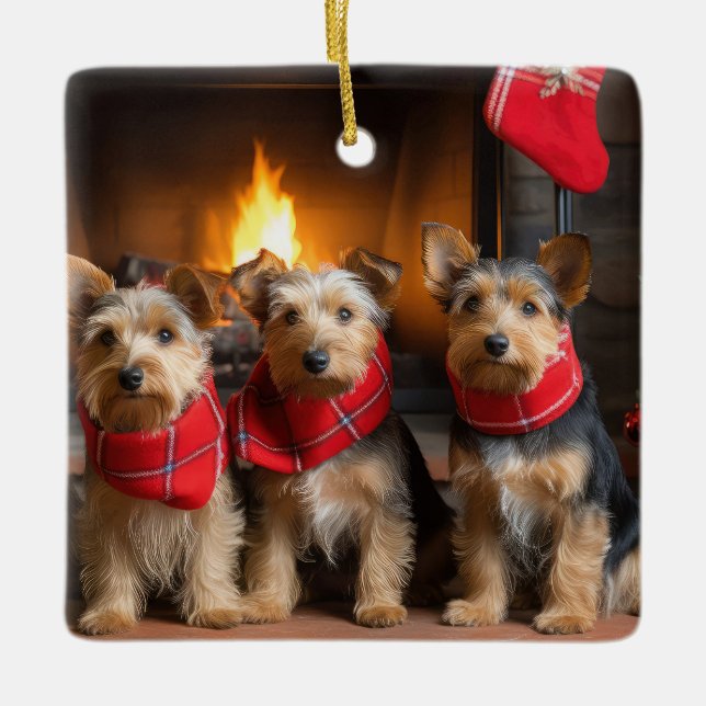 Australian Terrier från Fireplace jul Julgransprydnad Keramik (Framsida)