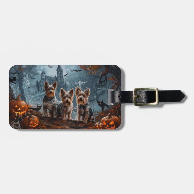 Australian Terrier Halloween Natt Hund Delight Bagagebricka (Horisontell Framsida)