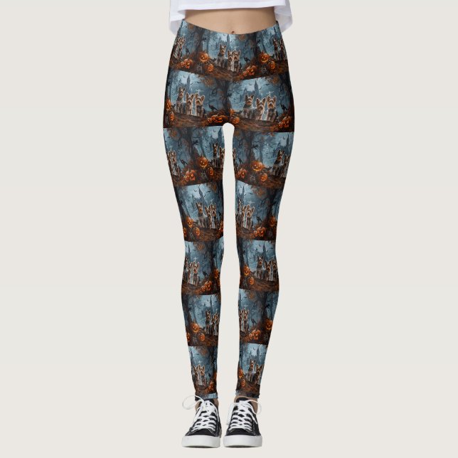 Australian Terrier Halloween Natt Hund Delight Leggings (Framsida)