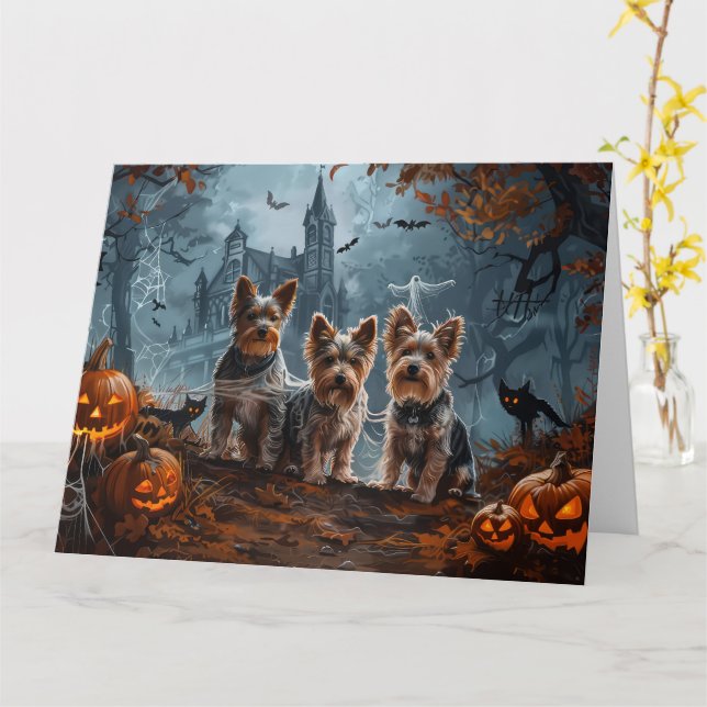 Australian Terrier Halloween Night Doggy Delight Kort (Gul blomma)