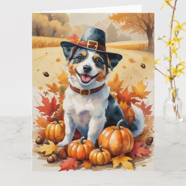 Australian Terrier Höst löv Thanksgiving Art Kort (Gul blomma)