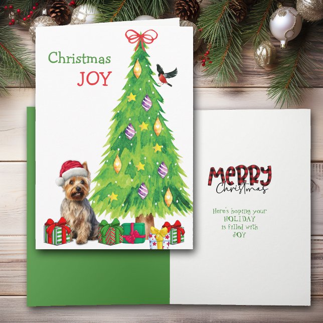 Australian Terrier Hund, Bird och Julgran Helgkort (Skapare uppladdad)