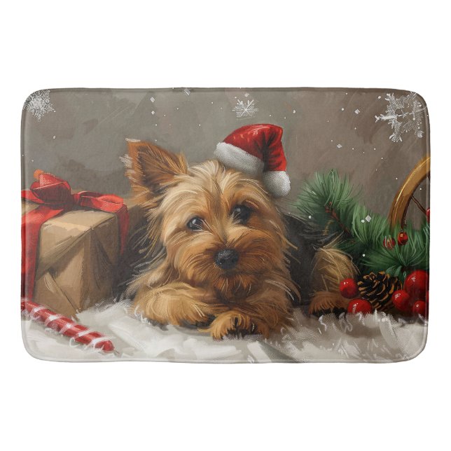 Australian Terrier Hund jul Festive Badrumsmatta (Framsidan)