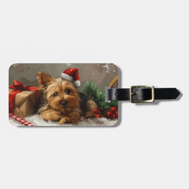 Australian Terrier Hund jul Festive Bagagebricka (Horisontell Framsida)