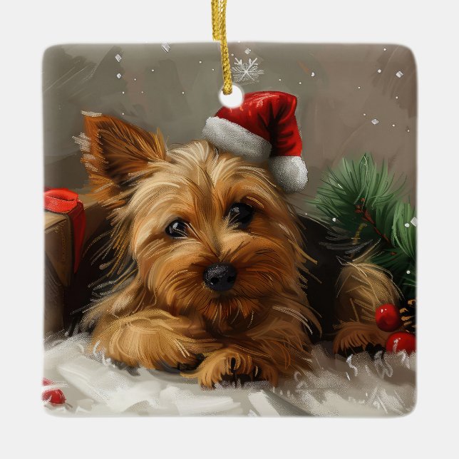 Australian Terrier Hund jul Festive Julgransprydnad Keramik (Framsida)