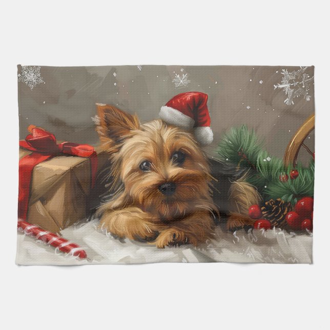 Australian Terrier Hund Jul Festlig Kökshandduk (Horisontell)