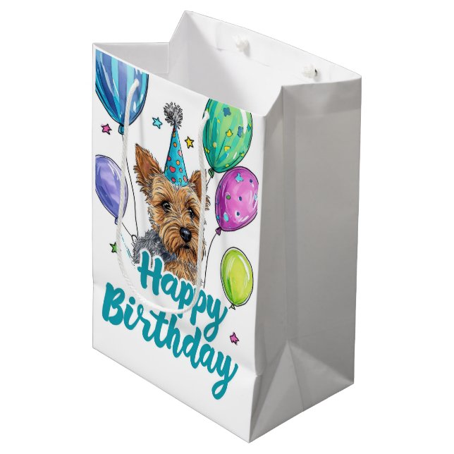 Australian Terrier Hund med Balloons Birthday (Framsidan Vinklad)