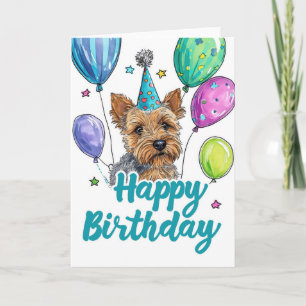 Australian Terrier Hund med Balloons Birthday Kort