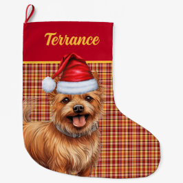 Australian Terrier Hund Play med Namn Stor Julstrumpa