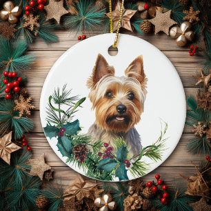 Australian Terrier Hund Porträtt Holly Wandan Julgransprydnad Keramik