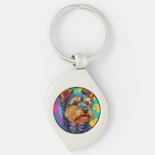 Australian Terrier hund Swirl Silverfärgad Nyckelring (Framsidan)