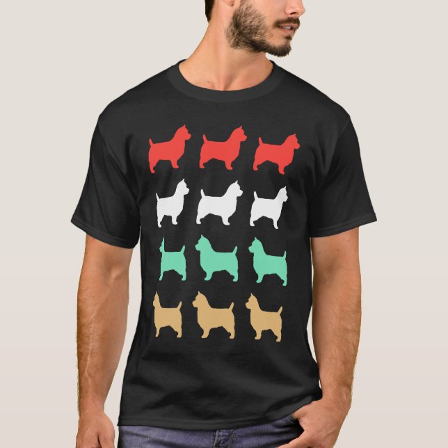 Australian Terrier Hund Vintage Retro Stil T Shirt (Framsida)