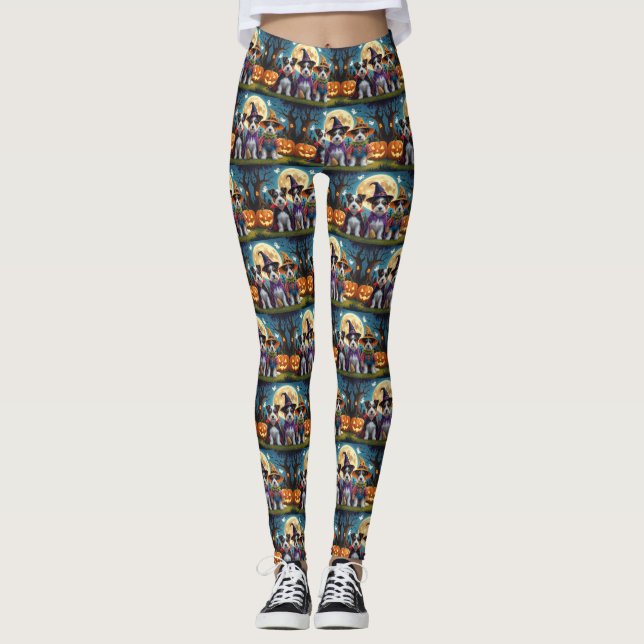 Australian Terrier Hundar Pumpkin Halloween Funny Leggings (Framsida)