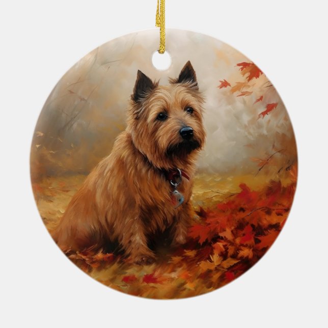 Australian Terrier i Höst löv Fall Inspire Julgransprydnad Keramik (Baksidan)