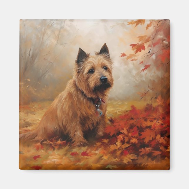 Australian Terrier i höstlöv Fall Inspire Magnet (Framsidan)