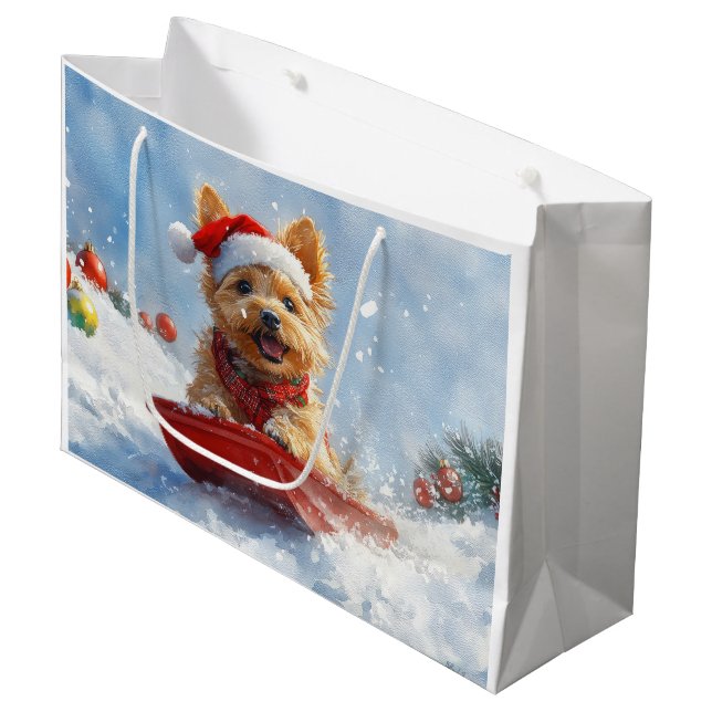 Australian Terrier i släde Låt det snöa jul (Framsidan Vinklad)