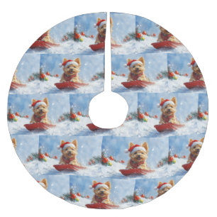 Australian Terrier i släde Låt det snöa jul Julgransmatta Borstad Polyester