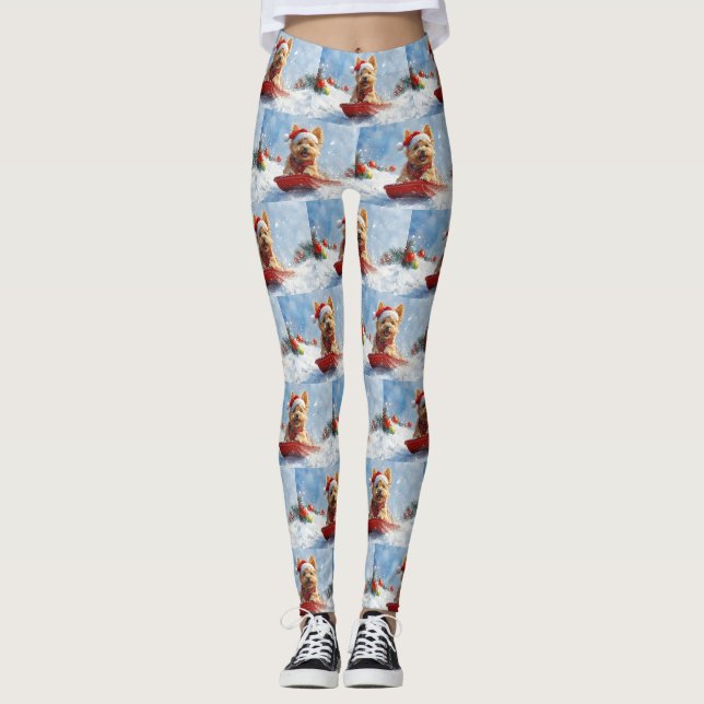 Australian Terrier i släde Låt det snöa jul Leggings (Framsida)