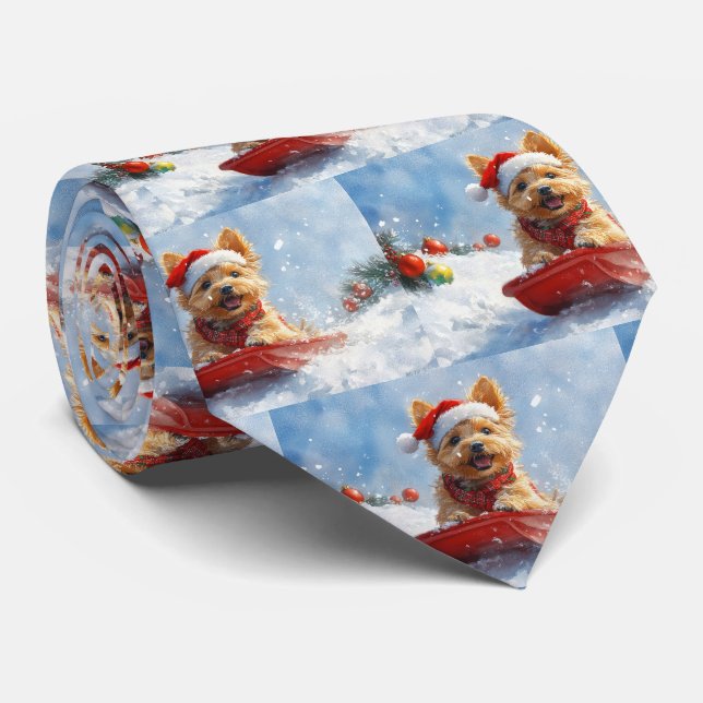 Australian Terrier i släde Låt det snöa jul Slips (Rullad)